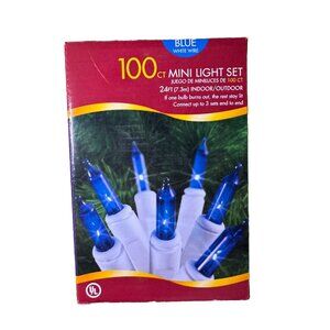 100 Ct Blue Mini Light Set With White Wire Indoor/Outdoor 24Ft String Connectabl